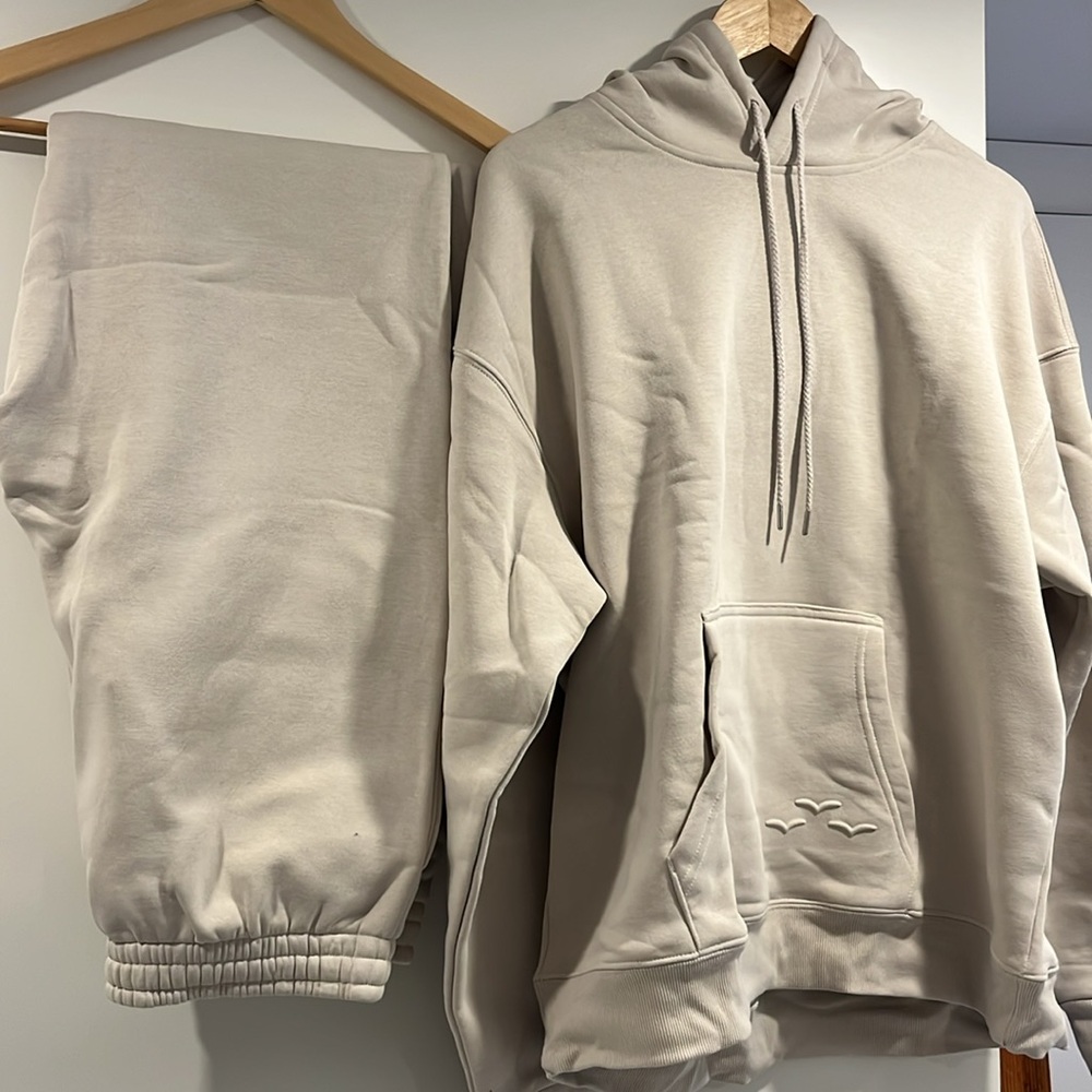 Oversized Cream Track Joggers with Matching Hoodie - Picture 2 of 3